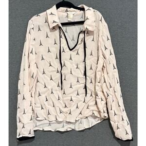 Forever 21 | Women's Juniors Eiffel Tower Graphic Long Sleeve Blouse | Large